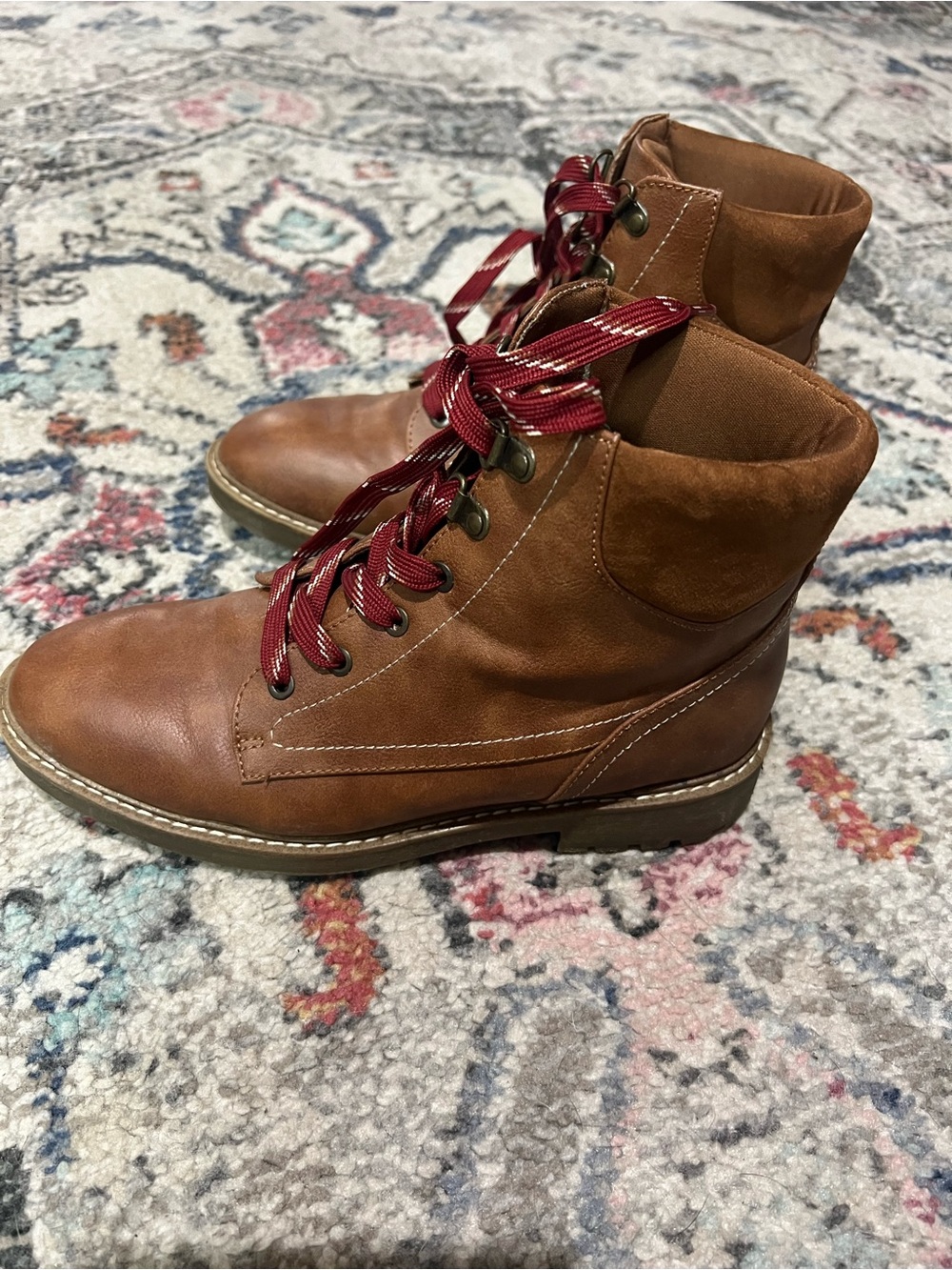 St. John's Bay Brown Lace-Up Ankle Boots with Red Laces